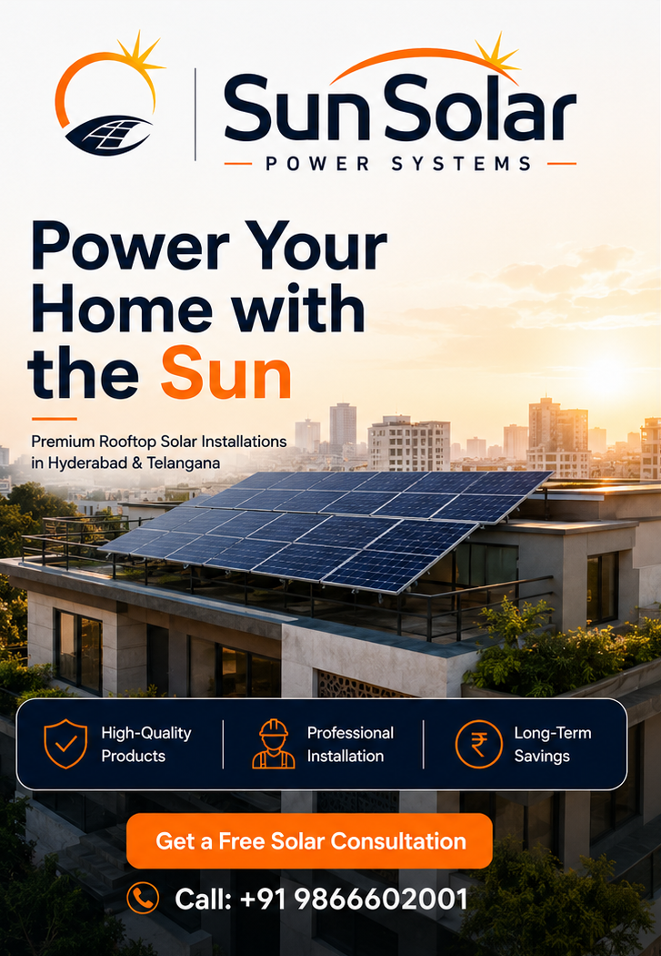 SunSolar rooftop solar installation visual in Hyderabad.
